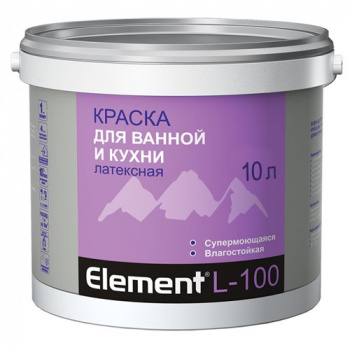 Краска влагостойкая латексная Элемент L-100 для ванной и кухни матовая белая 10л