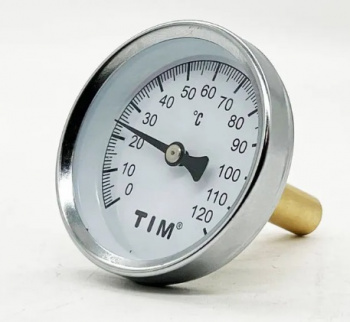 Термометр с задним подключением, 1/4", D 63 мм, 0-120 °С, TIM