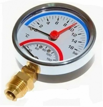 Термоманометр с нижним подключением, D 80 мм, 1/2", 16 бар 0-120°C, TIM