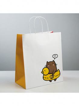 Пакет подарочный крафтовый «Котик», 28 × 32 × 15 см