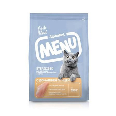 Корм AlphaPet Menu д/кош кастр/стерил Домашняя птица 350г