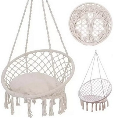 Кресло подвесное Фиби с 1 подушкой цв.корзина белая, 1 подушка белая м.н.100кг 