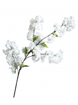 Ветка искусственных цветов Белая Сакура из ткани 104x15x10см