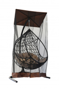 Кресло подвесное Фелиса с крышей  цв.корзины коричневый, цв.подушки бежевый м.н. 130 кг.