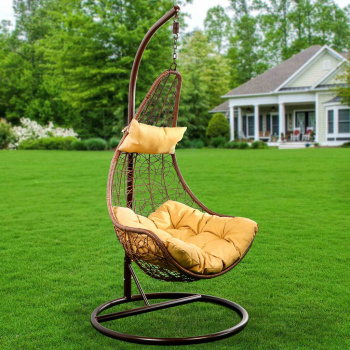 Кресло подвесное  Кокон, 1-мест, 105х125х198 см, 150 кг, Green Days, коричневое, ротанг, подушка кап