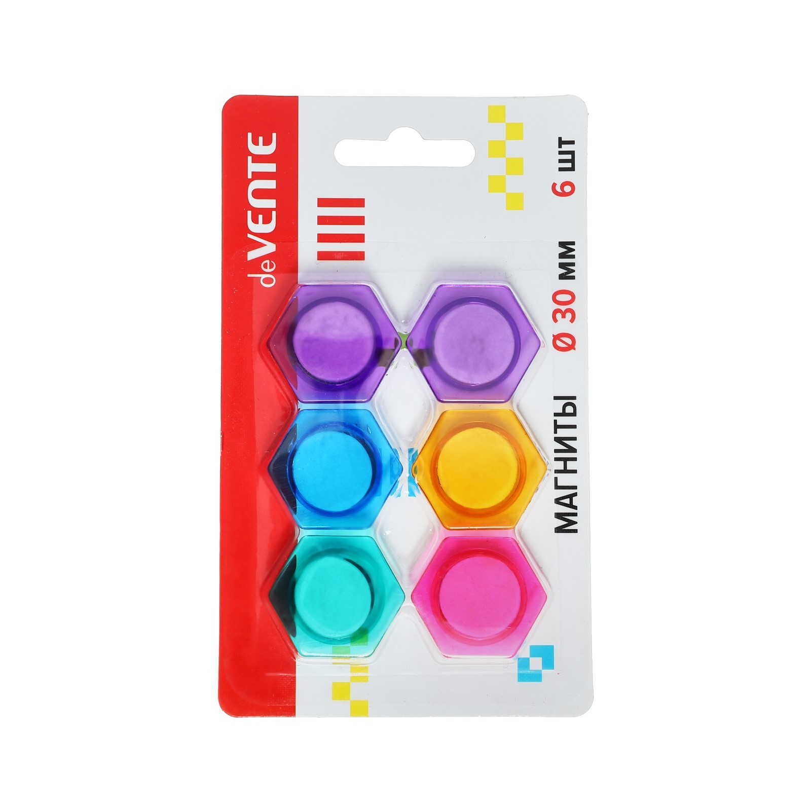 9754000 Магниты для досок 30 мм, 6 штук, deVENTE HEXAGON, МИКС х4 цвета