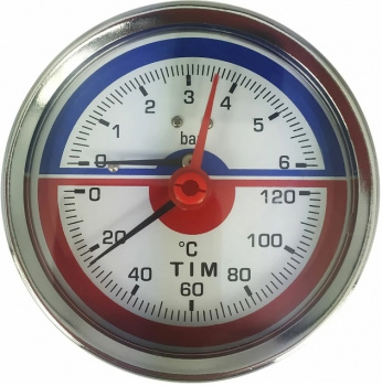 Термоманометр с задним подключением, D 63 мм, 1/2", 6 бар 0-120°C, TIM