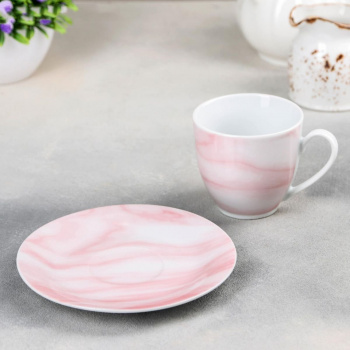 Чайная пара "Мрамор" чашка 200 мл, блюдце 14,5 см, цвет розовый   
