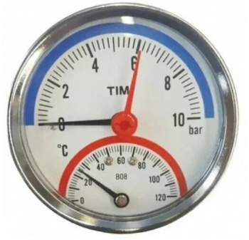 Термоманометр с нижним подключением, D 80 мм, 1/2", 10 бар 0-120°C, TIM