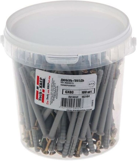 103184 Дюбель-гвоздь 6х80 потай манжета полипропилен (100шт) - ведро СФ