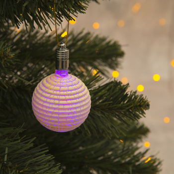 Игрушка световая "Елочный шар ребристый" (батарейки в комплекте) 5 см, 1 LED, RGB, ЖЕЛТЫЙ   