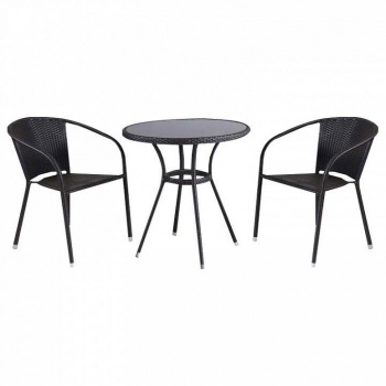 Набор мебели "Кафе 4 Мини" (2стула+стол  D60cм) (каркас черный, столешница проз, сиденья светло-кор