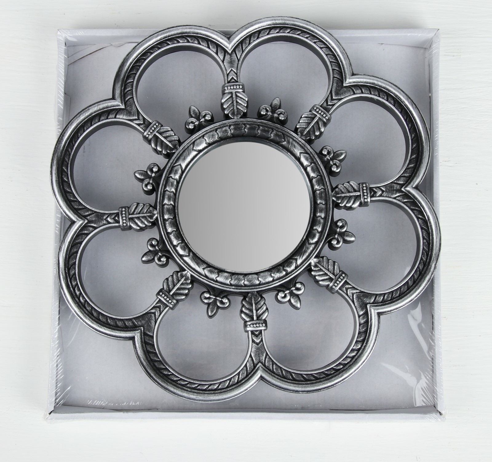 3524723 Зеркало наст пласт круг РОМАШКА d8,5 24,5см б увел сост серебр