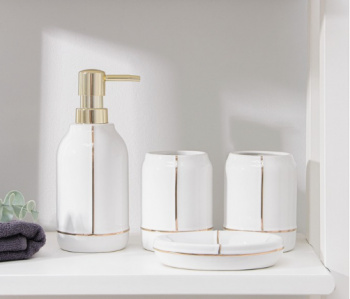 Набор «Лайн», 4 предмета: дозатор 400 мл, мыльница, 2 стакана, белые