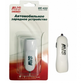 USB автомобильное зарядное устройство AVS 2 порта UC-433 (2,4А)