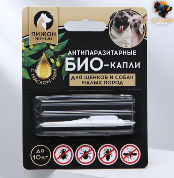 Капли БИО от/паразитов "Пижон Premium" д/щенков/собак малых пород-до10кг,1мл 