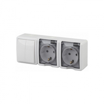 Блок две розетки+выключатель двойной IP54, 16A(10AX)-250В, ОУ, 11-7404-01 ЭРА Эксперт, белый