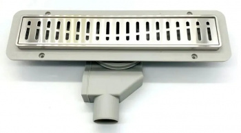 Дренажный канал для душа, нерж.сталь, 70х800 мм, решетка "волна", гидрозатвор, гориз.выпуск