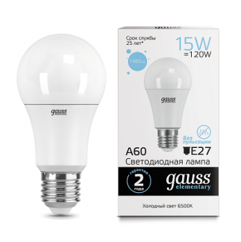 Лампа светодиодная LED-A60 15 Вт E27 6500K холодный белый, 1480Лм Elementary GAUSS