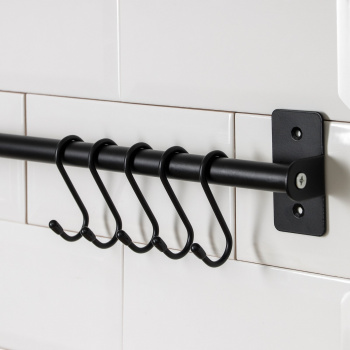 Рейлинговая система для кухни, 60 см, 5 крючков, цвет черный   