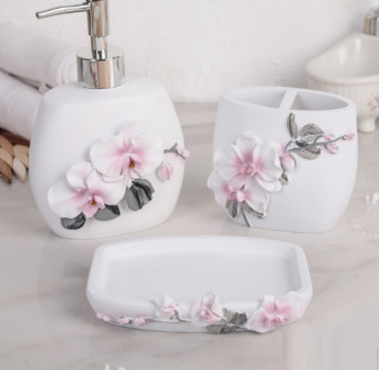 Набор «Орхидея», 3 предмета: дозатор 580 мл, мыльница, стакан