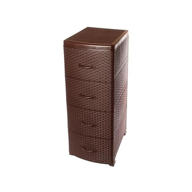 М 2814 Комод  узкий РОТАНГ (4 секции) коричневый