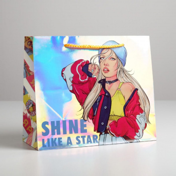 Пакет подарочный голографический Shine like a star, 27 × 23 × 11,5 см