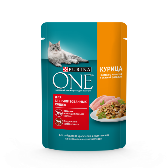12455692 Влажный корм PURINA ONE для стерилизованных кошек с курицей и зеленой фасол