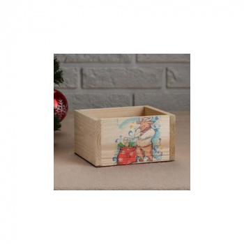 Кашпо деревянное «Счастливого года», 12.5 × 10.5 × 9.5 см