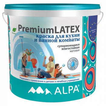 Краска влагостойкая латексная Альпа ПремиумЛатекс для кухни и ванной матовая белая 5л