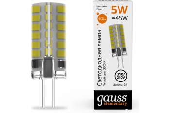 Лампа Gauss LED G4 210-240V 5W 2400lm 3000K силикон