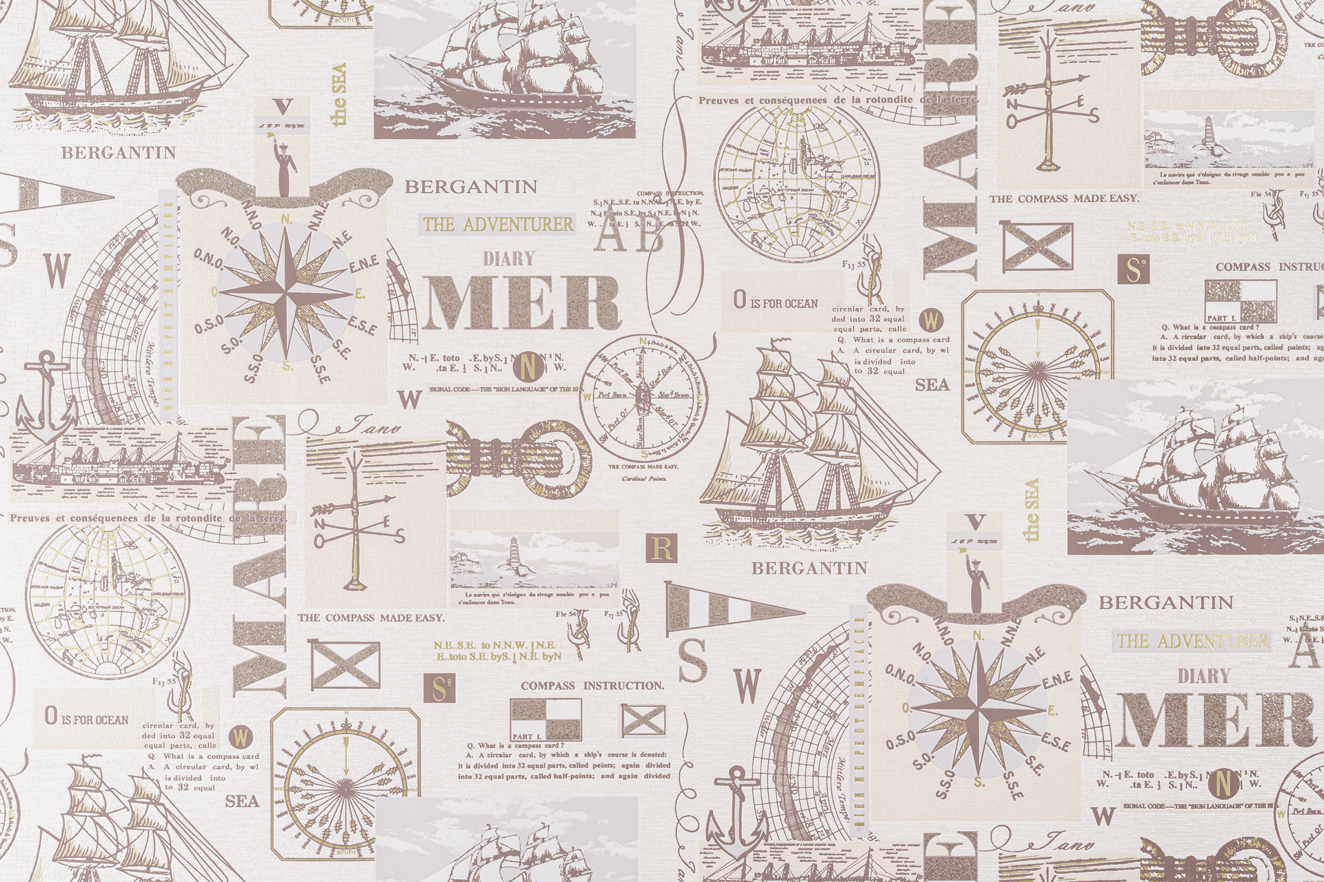 20133-02 Обои флизелиновые Корабли мотив бежевый 1,06×10м