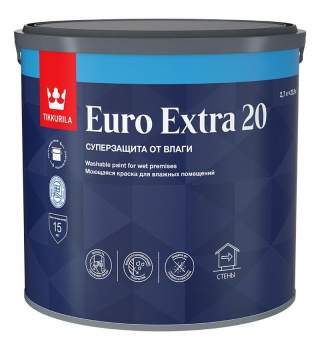 Краска влагостойкая Tikkurila Euro Extra 20 полуматовая база С бесцветная 2,7л