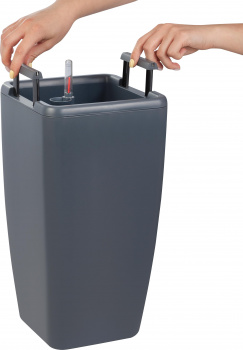 Горшок с автополивом InGreen Munchen 20л с внутренней вставкой 8л, квадратный, вулканический серый