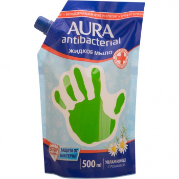 Мыло жидкое AURA с антибактериальным эффектом Ромашка Дой-пак 500мл  