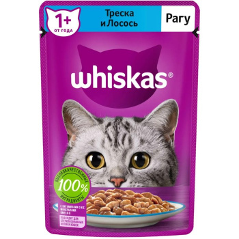 Влажный корм Whiskas для кошек треска/лосось рагу 75 г