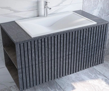 Тумба подвесная TWEED 100см, 2 ящика с раковиной Pulsus 700х450х460, Бетон Арья (Ш1000,Г490,В520) 
