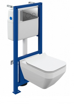 Комплект: Унитаз подвесной Cersanit CREA Square, инсталляция Link Pro (кнопка Twins хром)