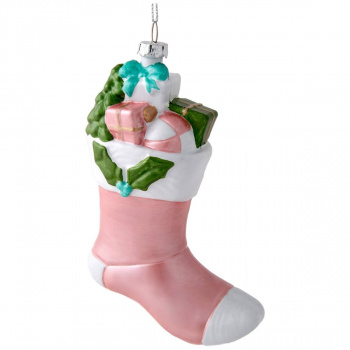 Новогоднее подвесное украшение Носок с подарками из пластика полистирол  9x4x11см 