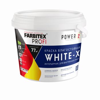 Краска "FARBITEX ПРОФИ" акриловая влагостойкая интерьерная супербелая White-X, 12кг