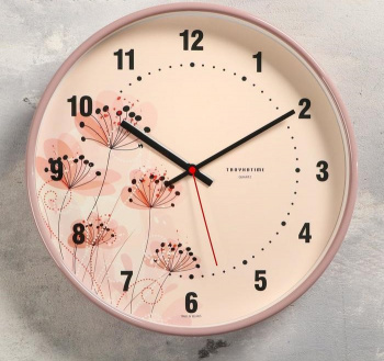 Часы настенные "Полевые цветы", плавный ход, d=30.5 см. цвет:розовый