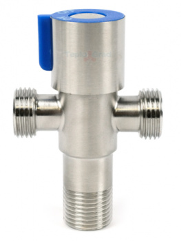 Кран угловой трехпрох TIM 1/2"х1/2"х1/2" с кран-буксой керам, нерж AISI 304