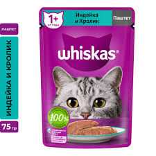 Влажный корм Whiskas паштет Индейка-кролик 75 г 