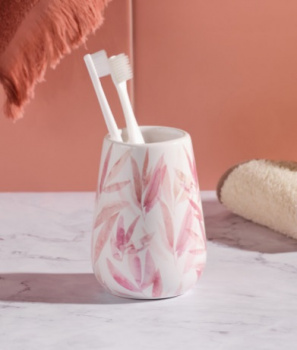 Стакан для зубных щеток, пластик, белый-розовый, Akvarel