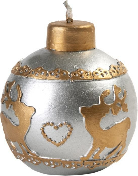 Новогодняя свеча Серебряный шар из парафина  5.5х5.5х6см арт.