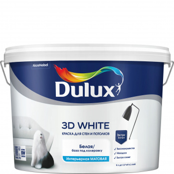 Краска Dulux 3D White для стен и потолков матовая белая 9л