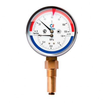 Термоманометр с нижним подключением, D 80 мм, 1/2", 10 бар 0-120°C, ТМТБ-31Т
