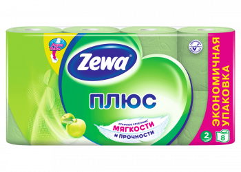 Бумага туалетная "Zewa Plus" 2-х сл. с аром. яблока 8