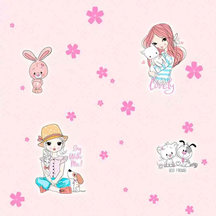 ЦВ-00001612 Обои бумажные Друзья мотив розовый 0,53х10,05м