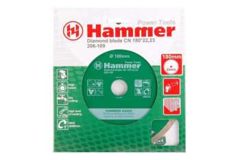 Диск алмазный отрез. сплошной 180*22мм HAMMER 206-109 DB CN по керамике